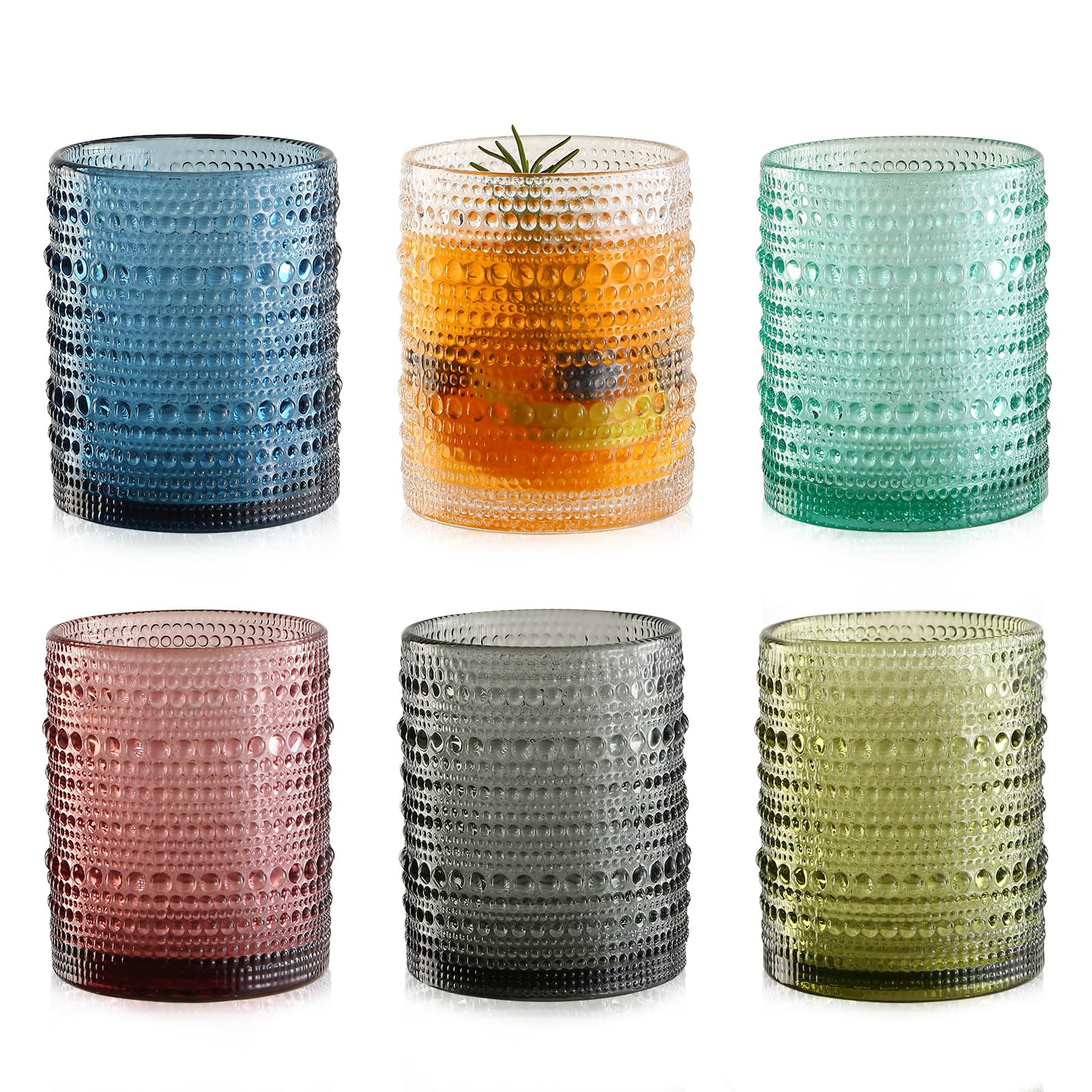 Colored Hobnail Drinking Glasses Set of 6,12oz Vintage Kitchen Glassware,Embossed Beaded Glass Cu... | Amazon (US)