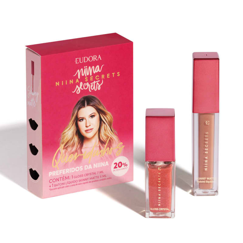 Kit Queridinhos da Niina: Batom Líquido Matte 5ml + Gloss Crystal 7ml | Eudora | Eudora (BR)