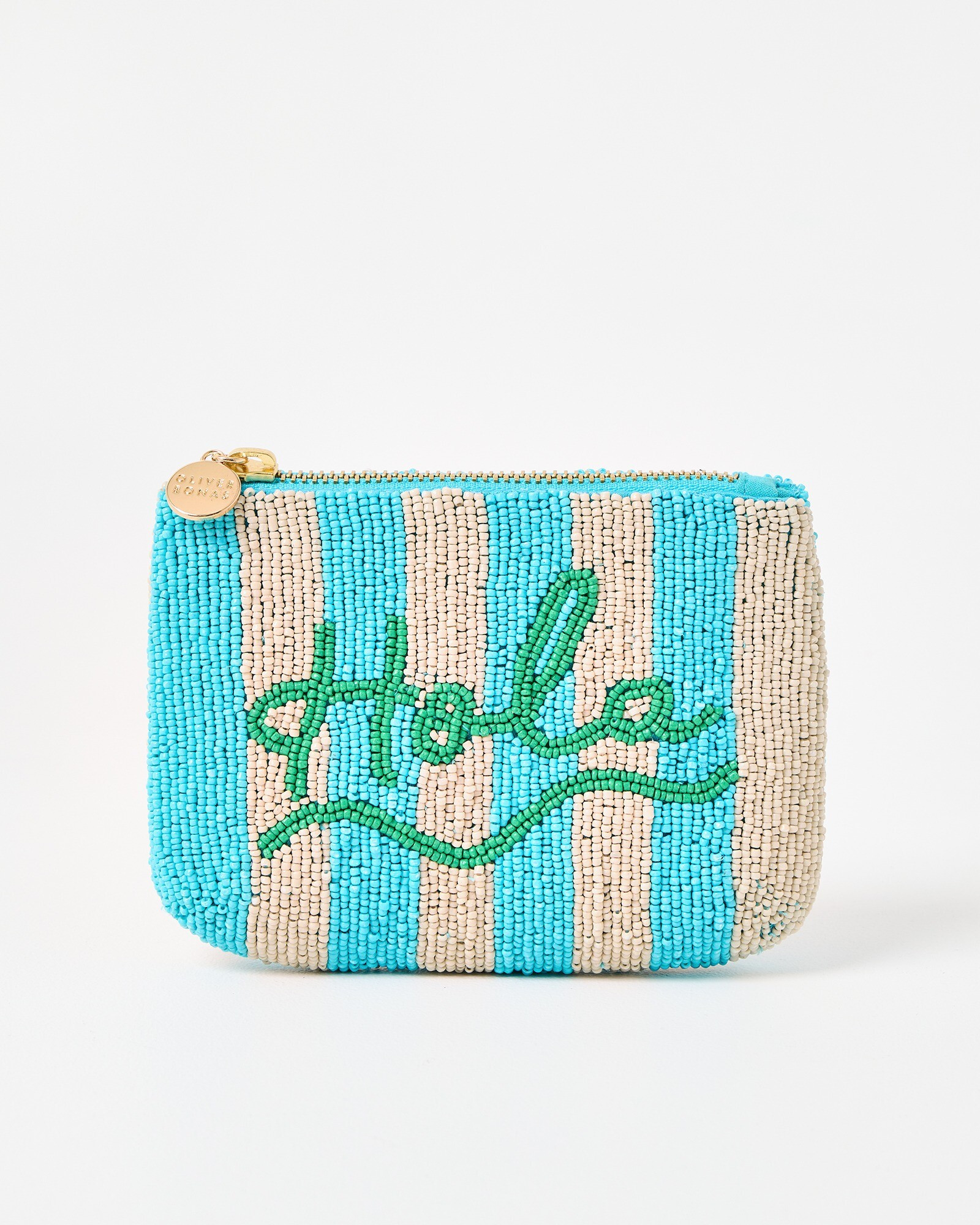 Hola Aqua Blue & Cream Striped Beaded Zipped Pouch | Oliver Bonas | Oliver Bonas (Global)