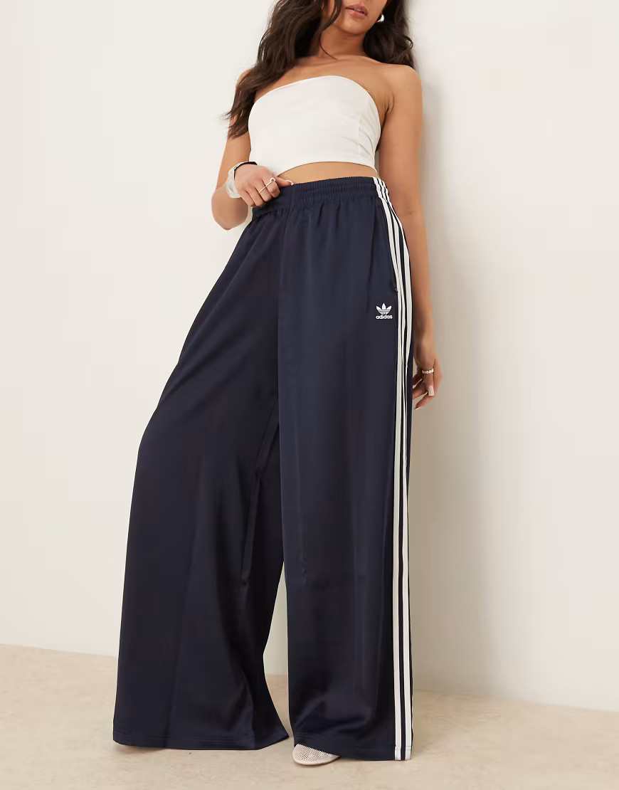 adidas Originals wide leg satin joggers in navy | ASOS (Global)