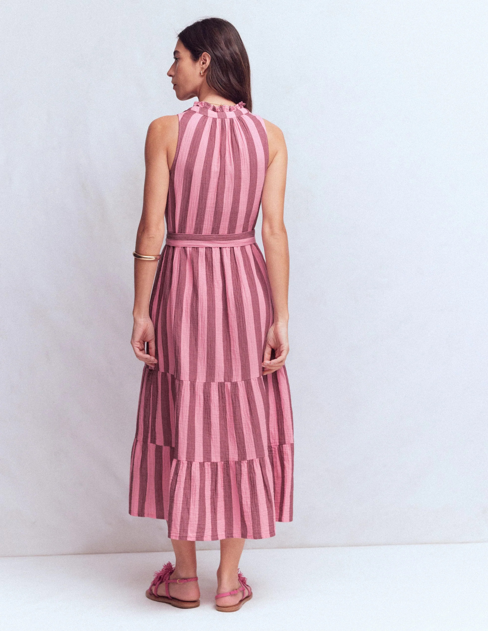 Viv Double Cloth Maxi Dress-Brown Pink Stripe | Boden UK