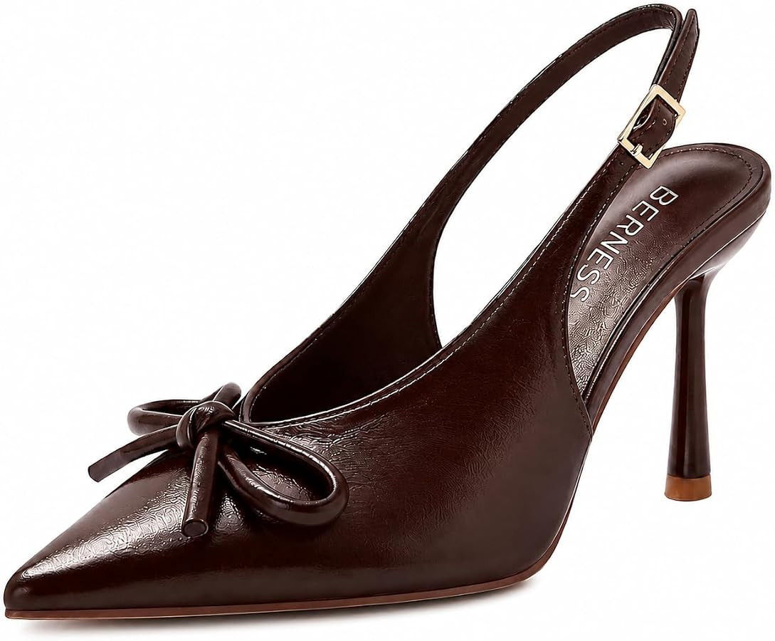Berness Women's Pointed Toe 3.5" Mid Stiletto Heels Slingback Pumps | Amazon (US)