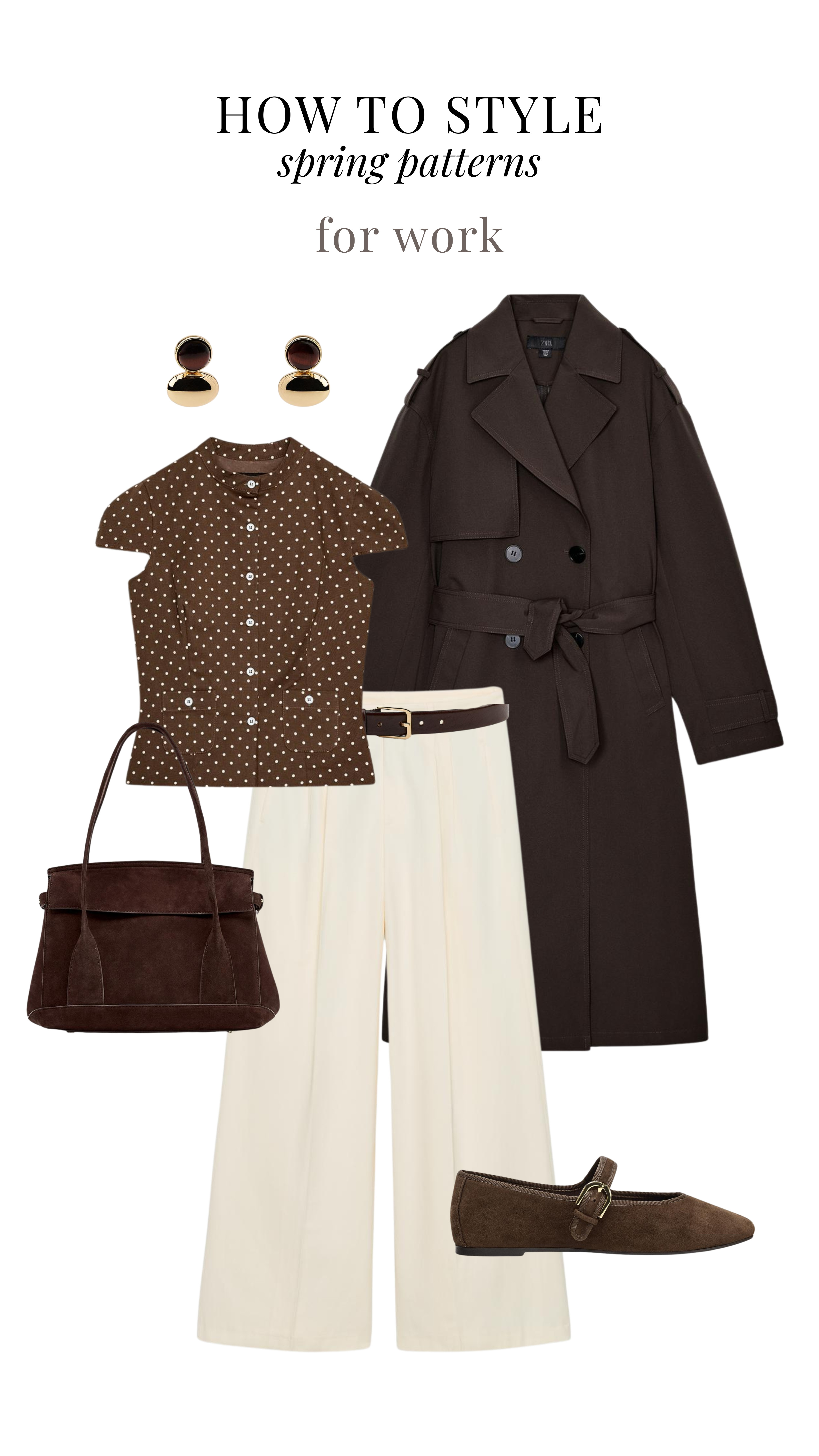 Styling polka dots for work 🤎

Zara new in, trench coat, brown trench, spring jacket, blouse, fitted blouse, tailored trousers, suede shoes, suede bag, work bag, office outfit, work wear 

 #LTKootd #LTKSeasonal #LTKWorkwear