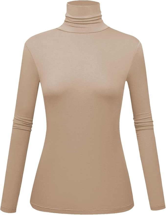 Women's Long Sleeve Turtleneck Shirts Slim Fitted Lightweight Base Layer Casual Tops | Amazon (US)