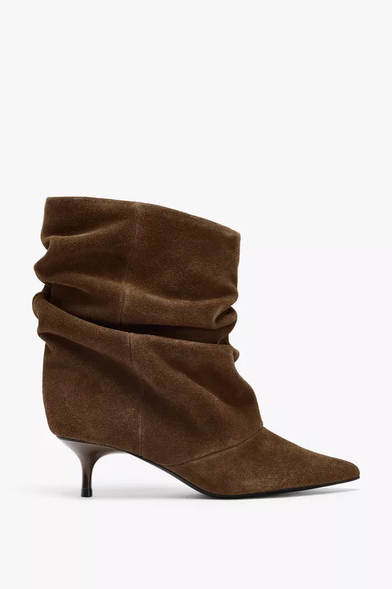 RUFFLED SPLIT SUEDE ANKLE BOOTS | Zara UK