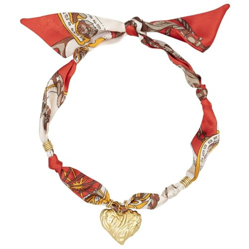DoDoBeads Scarf Charm Necklace – Golden Heart – Red Vintage Scarf Necklace with Sculpted Stainless Steel Heart Pendant | Amazon (US)