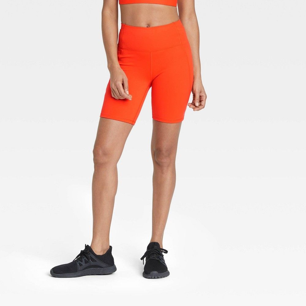 Women's Brushed Sculpt Curvy Bike Shorts - All in Motion Vibrant Orange XS | Target