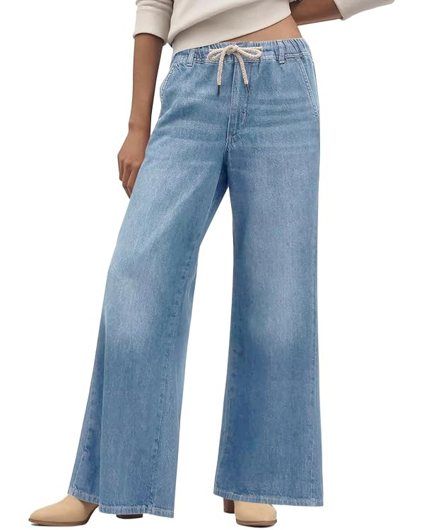 Cicy Bell Womens Wide Leg Flare Jeans Casual Drawstring High Waist Vintage Denim Pants with Pocke... | Amazon (US)