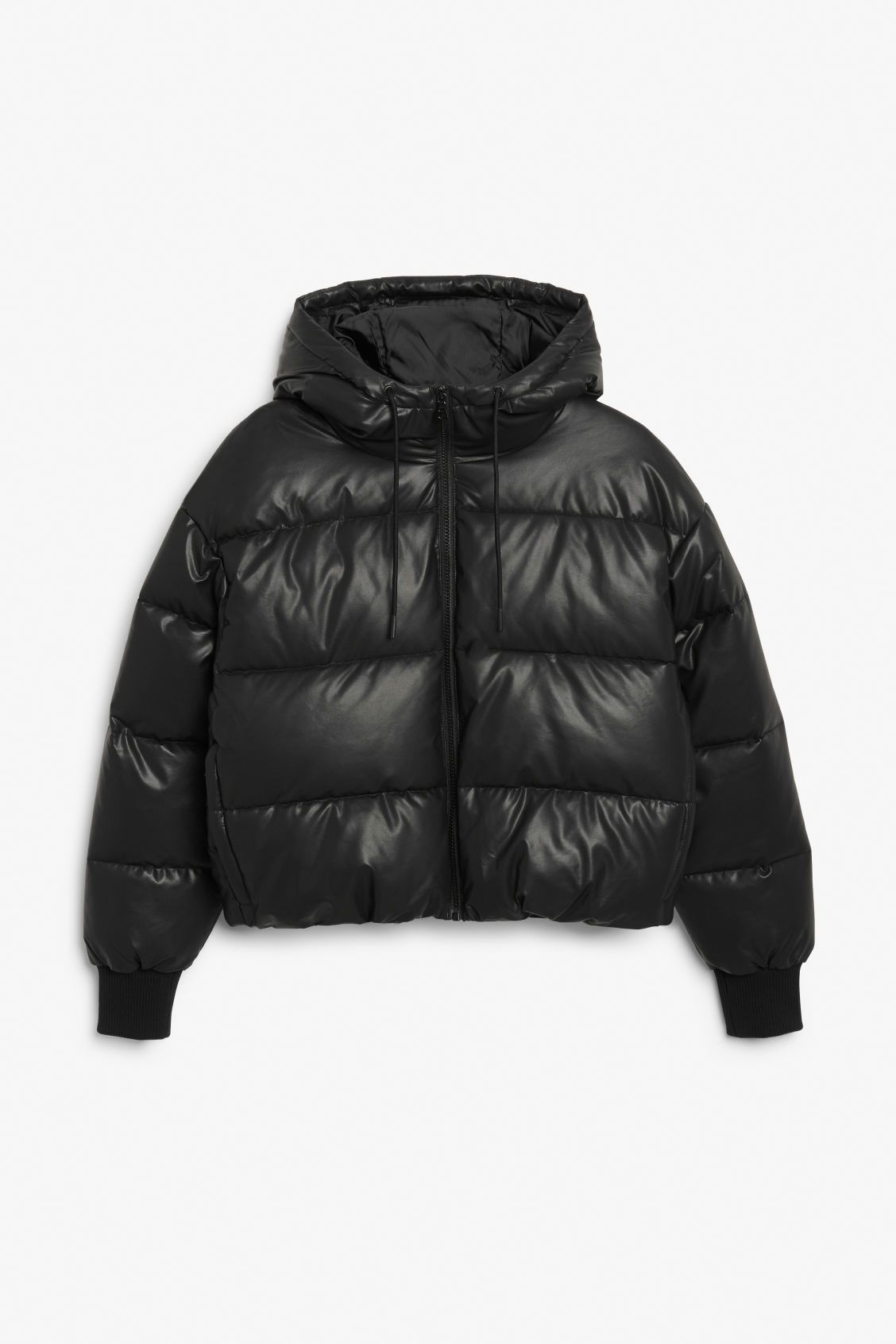 Faux leather puffer jacket - Black | Monki