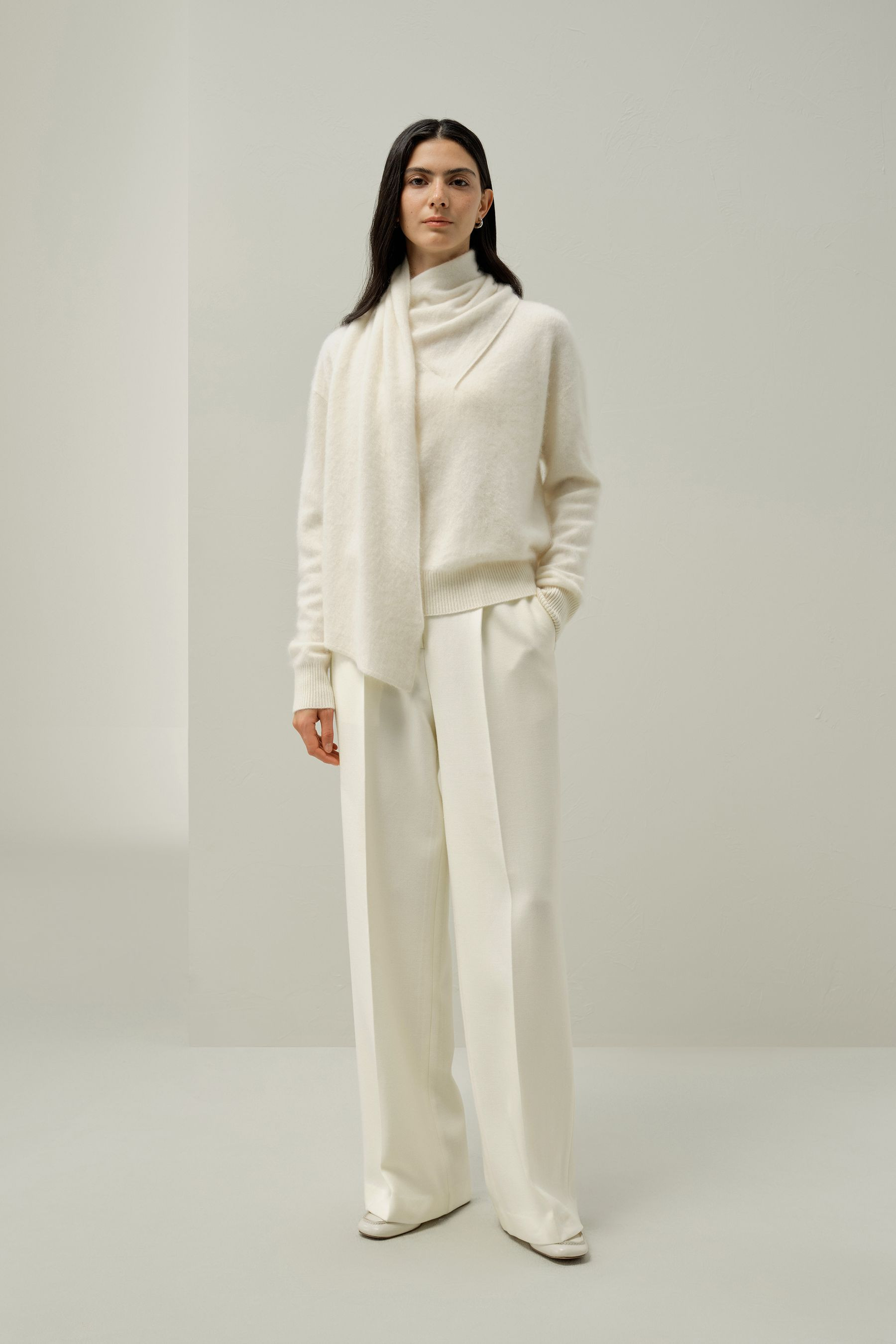 Draped Scarf Brushed Cashmere Sweater | LILYSILK