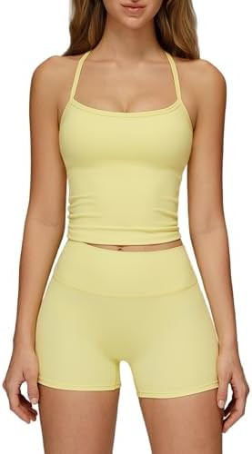 ABOCIW Conjuntos de entrenamiento de 2 piezas para mujer, camiseta sin mangas con espalda cruzada... | Amazon (US)