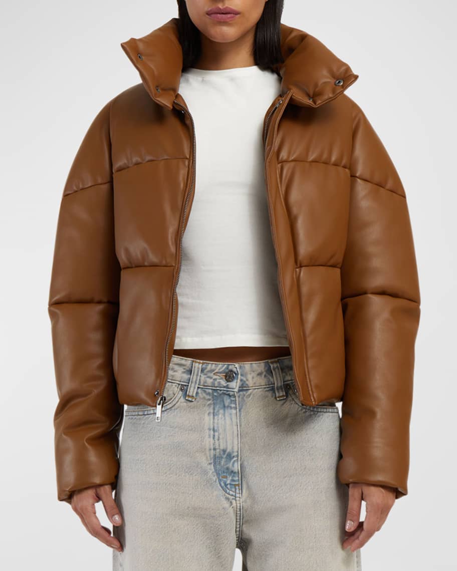 Jemma Vegan Leather Short Puffer Jacket | Neiman Marcus