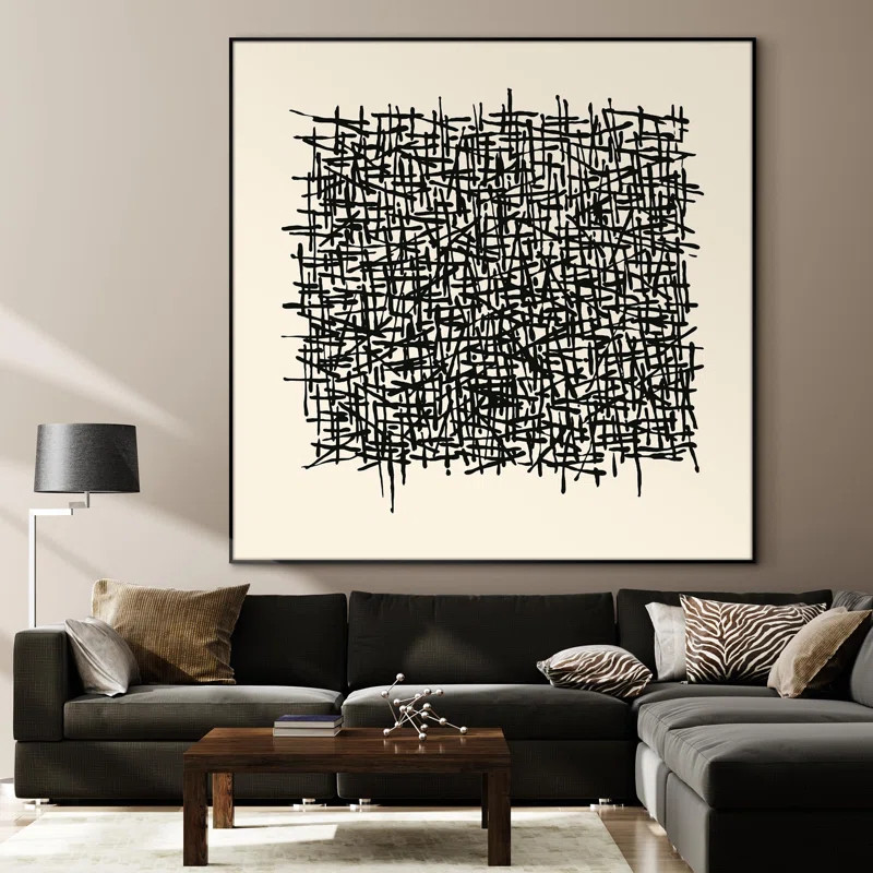 Abstract Line Dense Crosshatch Pattern Illustrations Extra Large Framed Wall Art Print Decor | Wayfair North America