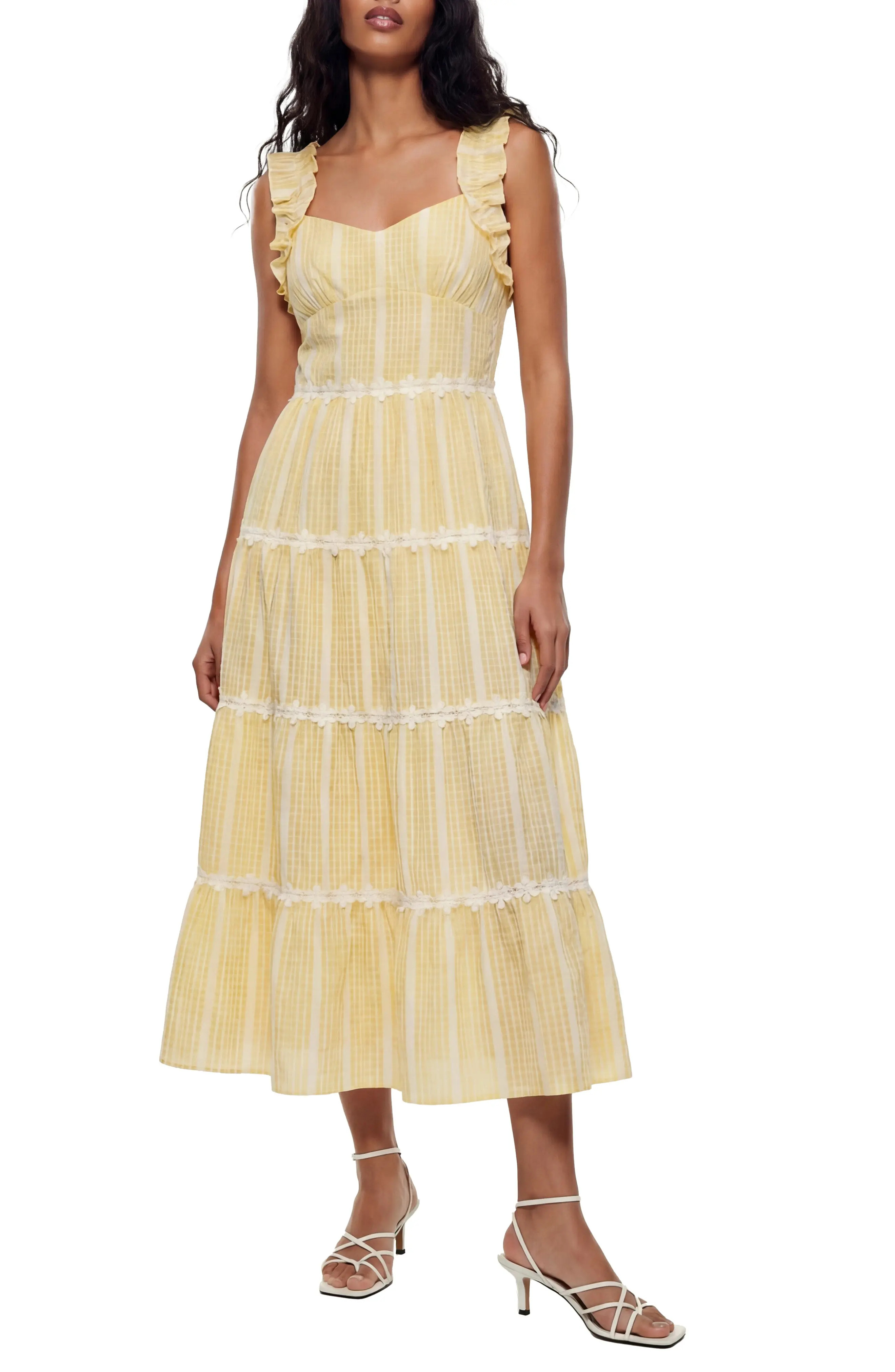 Love By Design Alabama Ruffle Sleeve Tiered Maxi Dress in Golden Haze at Nordstrom Rack, Size X-Small | Nordstrom Rack