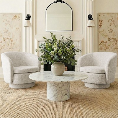 Set of 2 Modern Swivel Barrel Accent Chairs with Curved Back, Beige Upholstered Fabric Chairs with Padded Seat for Living Room or Bedroom-Panipeachy | Target