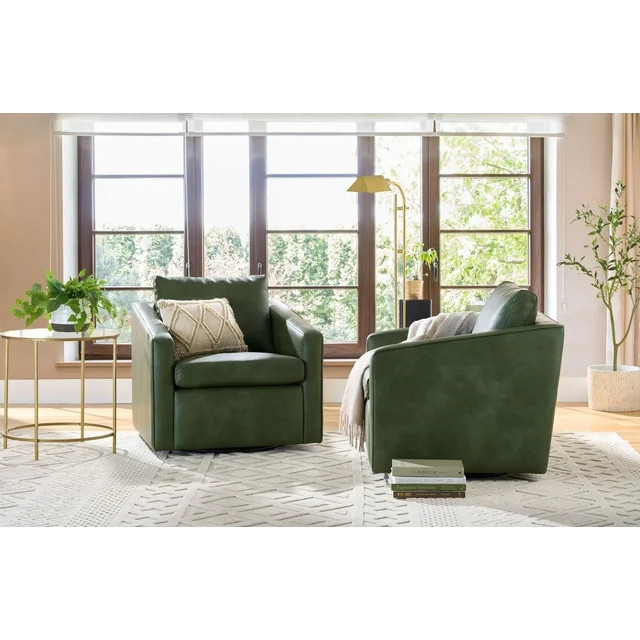 Better Homes & Gardens Steele Leather Swivel Chair, Olive | Walmart (US)