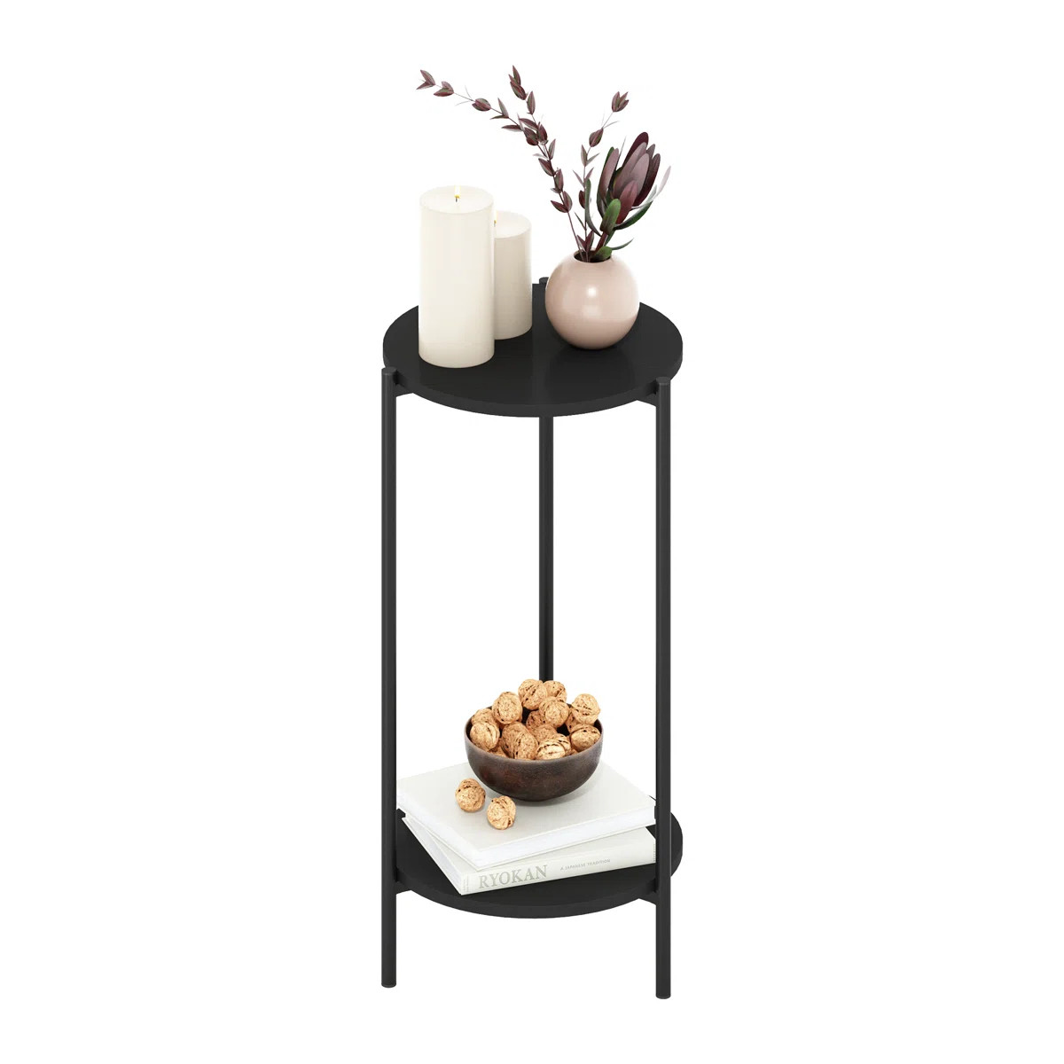 Caureen 2-Tier Modern Tall Round Side End Table with Sturdy Metal Legs | Wayfair North America