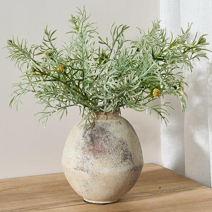 Ceramic Flower Vase, 6.22 Inch Rustic Farmhouse Vase Home Decor, Handcrafted Vintage Pottery Vase... | Amazon (US)