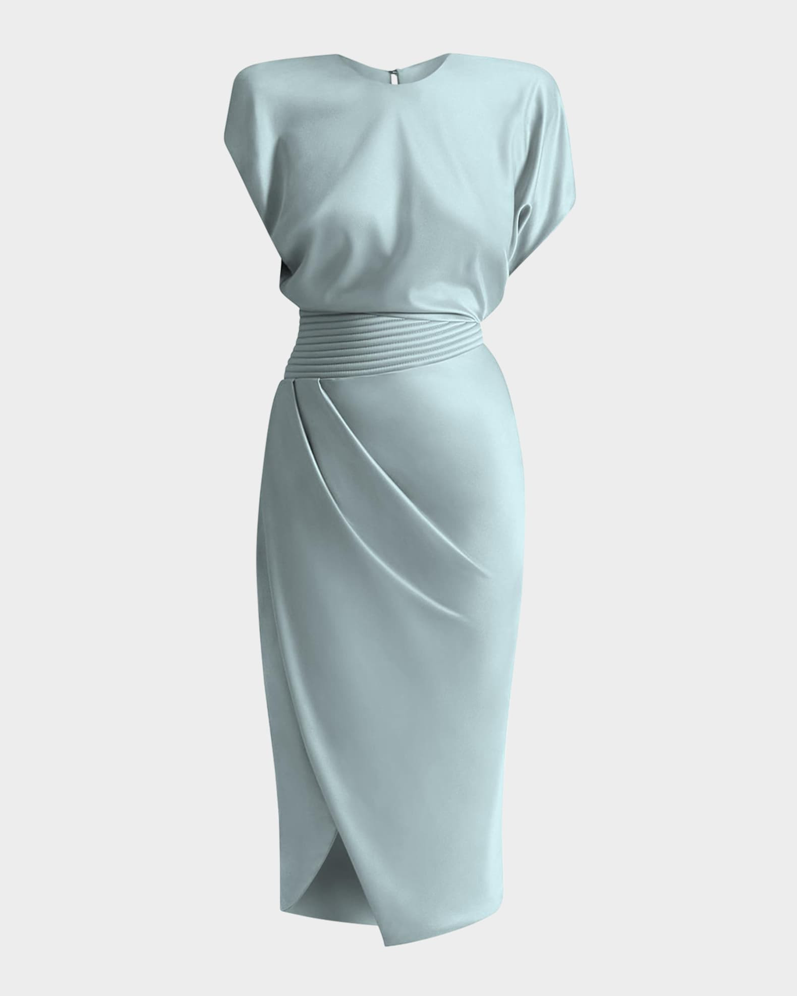 ZHIVAGO Bond Draped Stretch Satin Midi Sheath Dress | Neiman Marcus