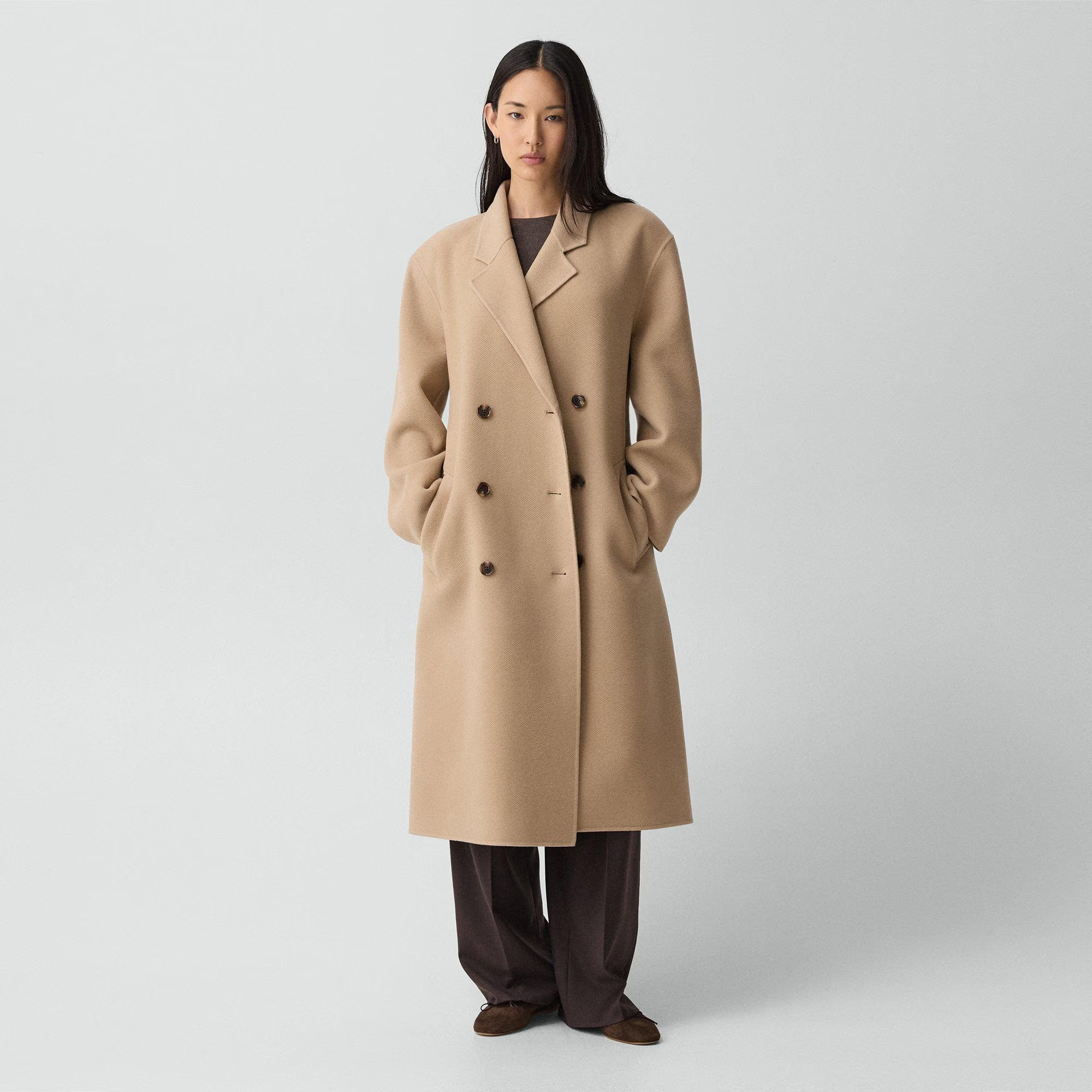 Long Belted Trench Coat in Textured Wool-Cashmere | Theory