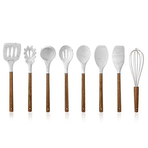 Cook with Color 8 Pc Non Stick Silicone Utensil Set with Rounded Wood Handles for Cooking and Bak... | Walmart (US)