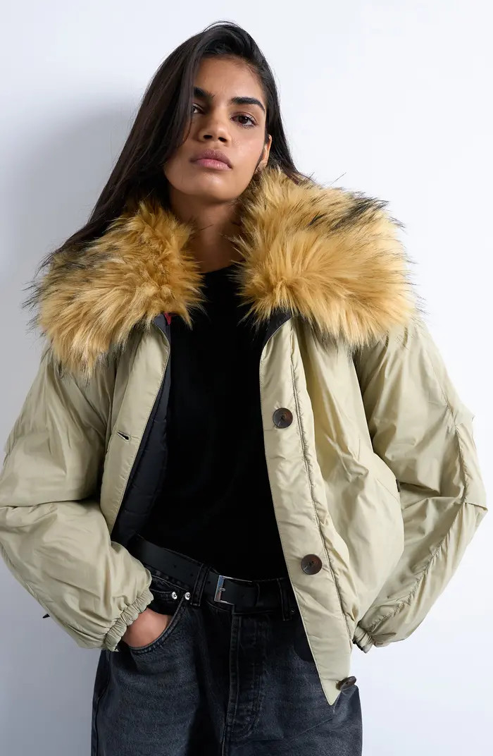 Reversible Bomber Jacket with Faux Fur Collar | Nordstrom