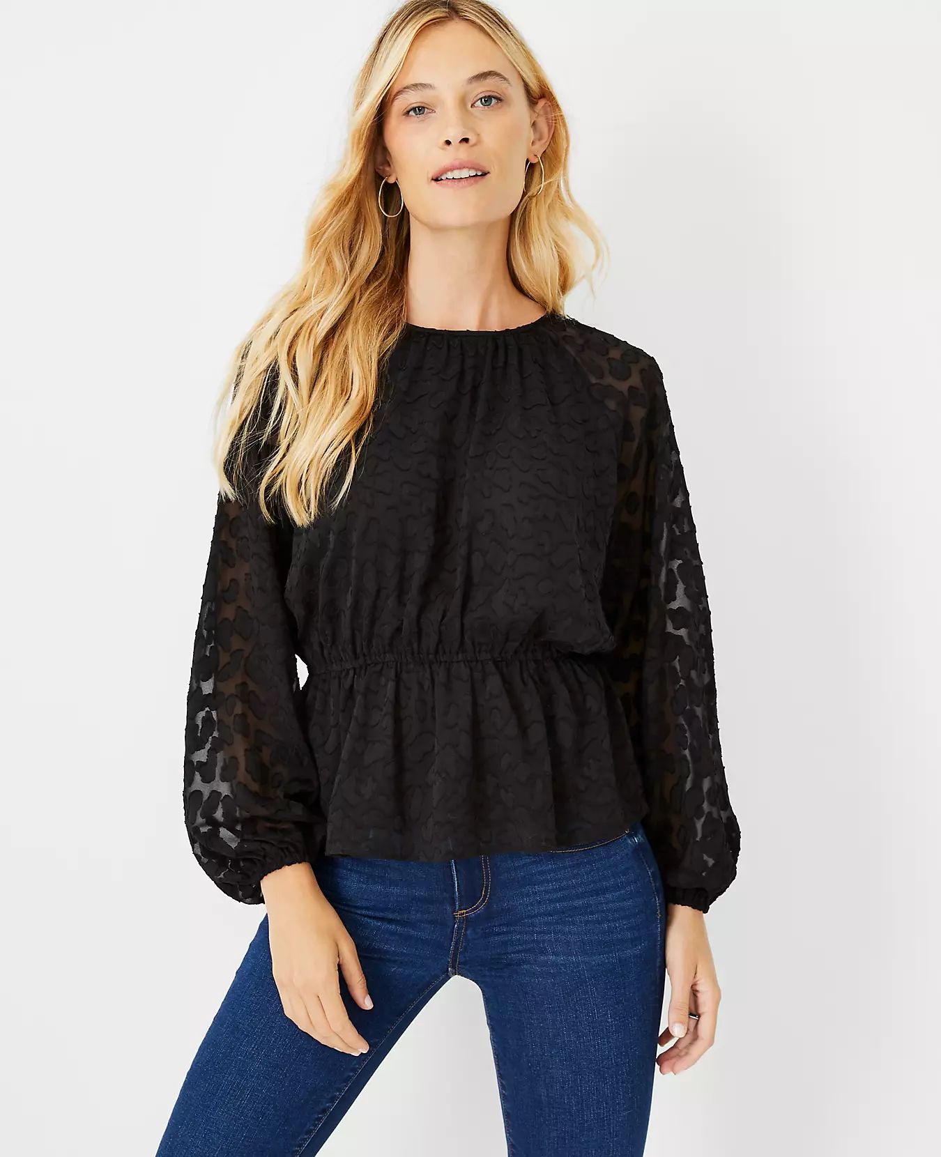 Leopard Jacquard Cinched Waist Top | Ann Taylor (US)