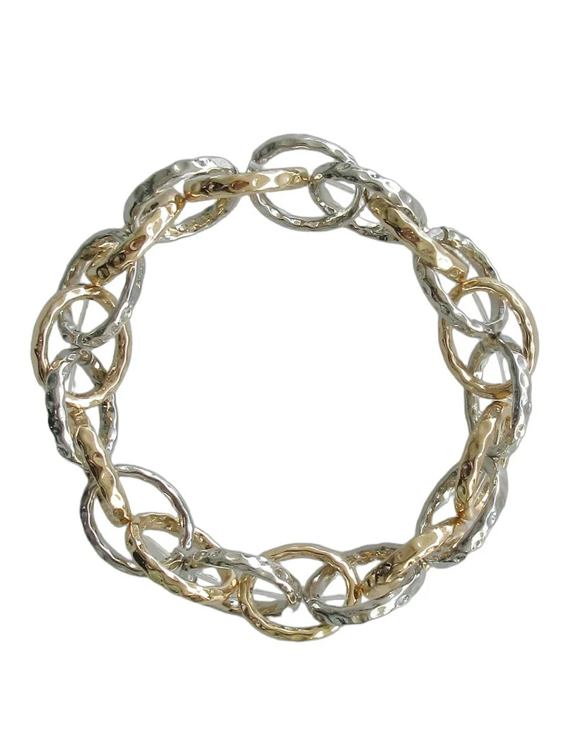 Time and Tru Women's Inter Locked Loop Two Tone Plating Bracelet Zinc Alloy/CZ | Walmart (US)