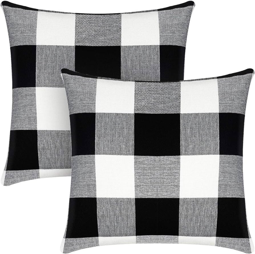 Syntus Set of 2 Buffalo Check Throw Pillow Covers Farmhouse Outdoor Plaid Square Pillow Cushion C... | Amazon (US)