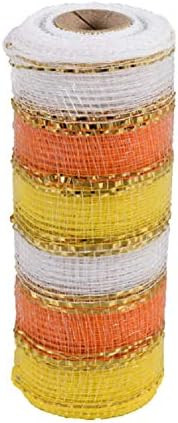 Candy Corn Halloween Fall Themed Yellow Orange and White Striped with Gold Tinsel Accent Deco Mes... | Amazon (US)