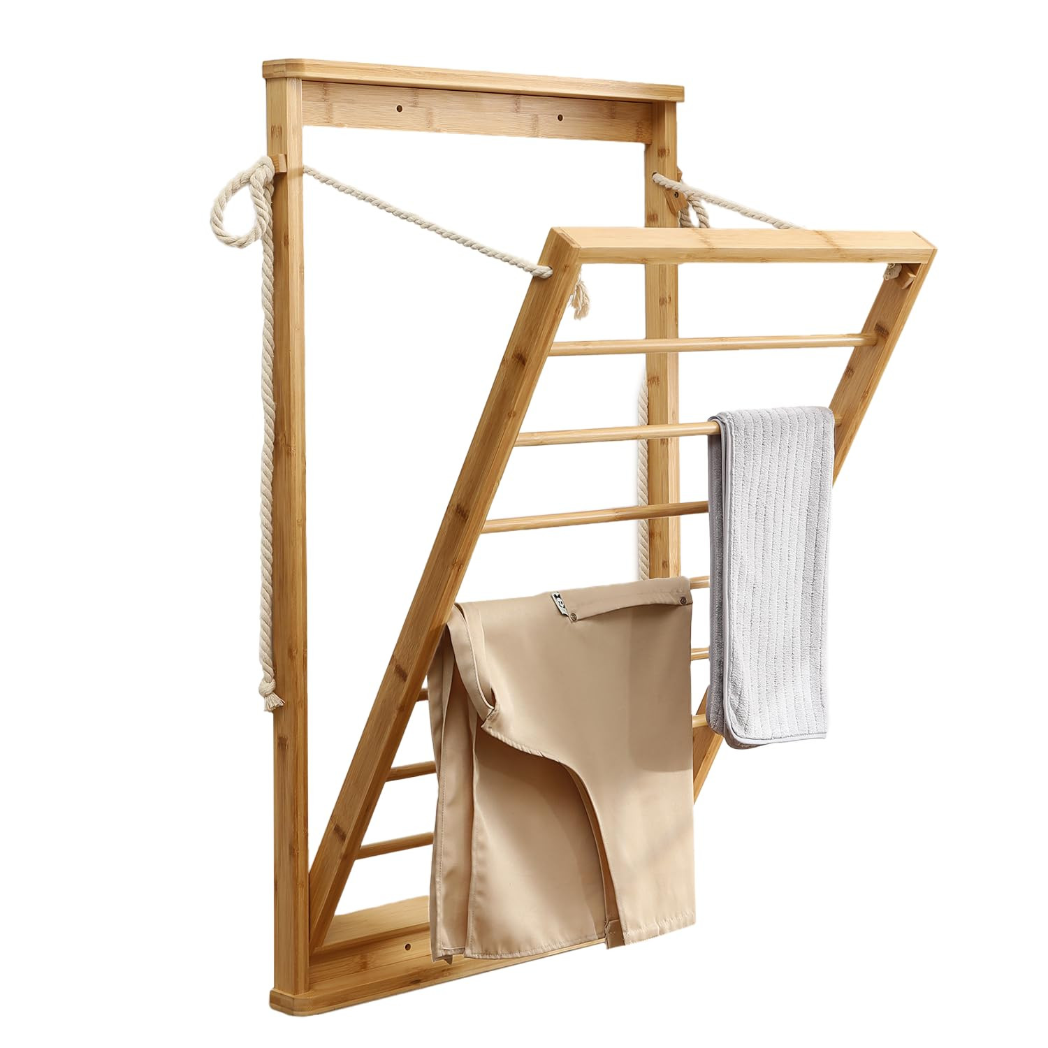 Clothes Drying Rack, Foldable Bamboo Wall Mounted Laundry Rack – Space-Saving, Drop-Down Design... | Amazon (US)