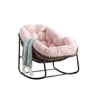 Wicker Outdoor Rocking Chair with Pink Cushion Rocker Recliner Chair Outdoor for Front Porch, Patio, Garden | The Home Depot