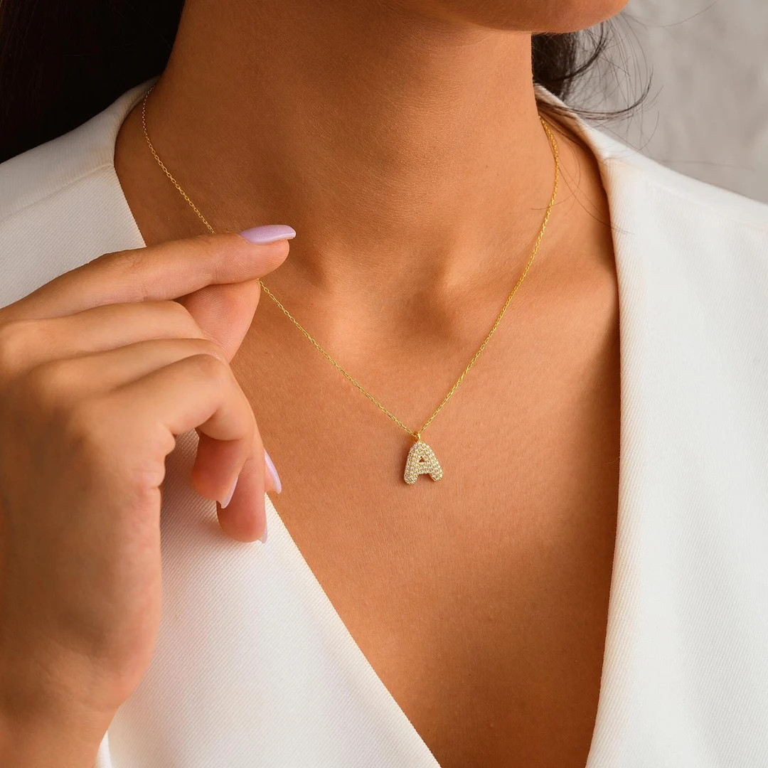 Bubble Letter Necklace Finished With Zircon Stones, 3D Letter Necklace, Bubble Initial Necklace, ... | Etsy (US)