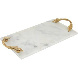 Leeds & Co 2"H x 10"W White Marble Natural Serving Tray | Homesquare