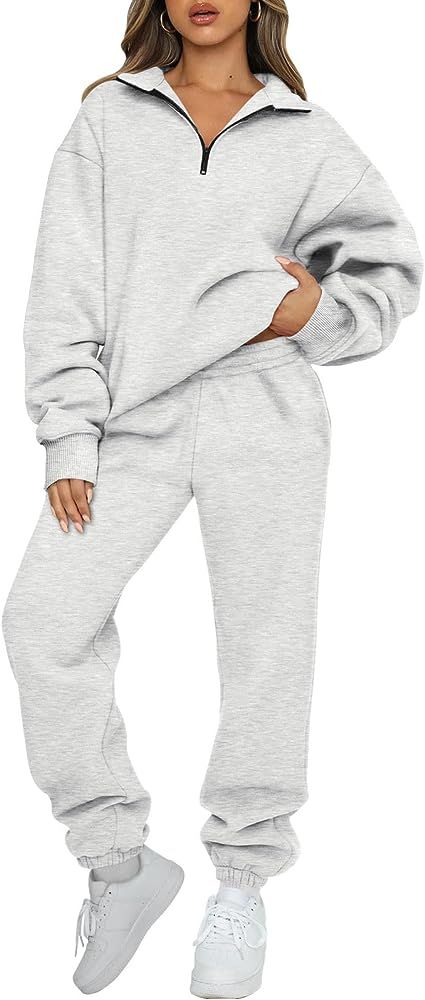 AUTOMET Womens 2 Piece Outfits Long Sleeve Sweatsuits Sets Half Zip Sweatshirts with Joggers Sweatpa | Amazon (US)