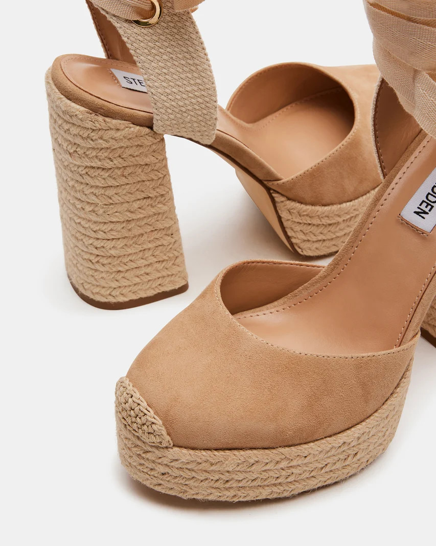 LUVLEY Tan Suede Strappy Platform Block Heel | Women's Heels | Steve Madden (US)