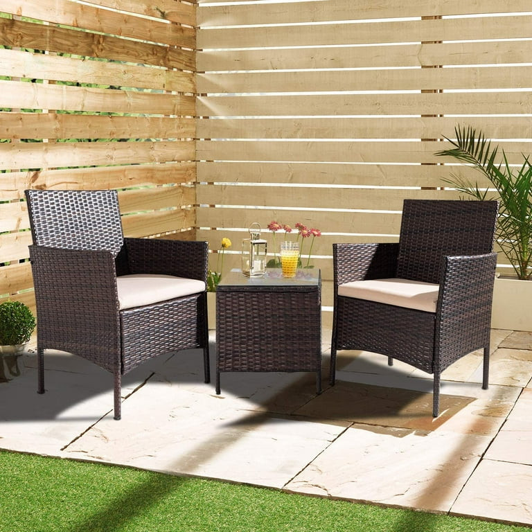 Lacoo Three Pieces Outdoor Conversation Set Patio Set with Table(Brown and Beige) | Walmart (US)