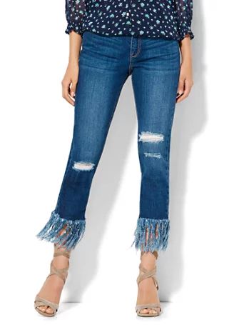 Soho Jeans - Frayed Hem & Destroyed Relaxed Boyfriend - Force Blue Wash - New York & Company | New York & Company