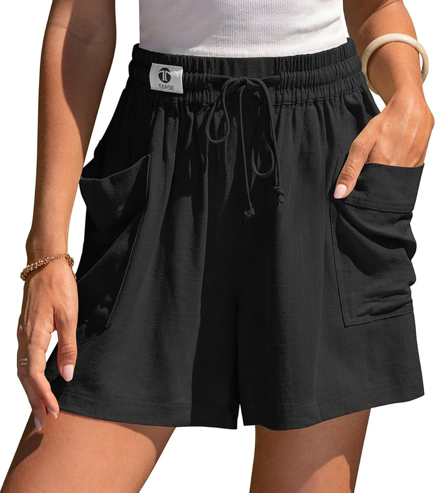 TARSE Womens Linen Shorts Elastic Waist Wide Leg Drawstring Casual Lounge Comfy 2026 Summer Beach... | Amazon (US)
