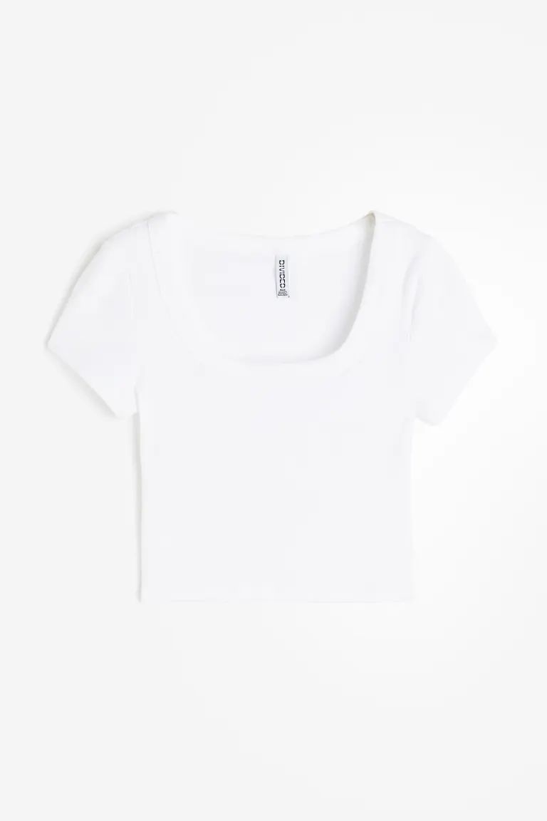 Ribbed Crop T-shirt - White - Ladies | H&M US | H&M (US + CA)