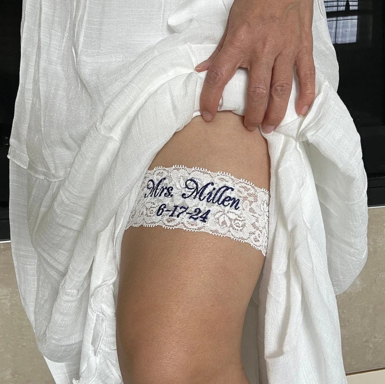 Personalized Embroidered White Lace Mrs Garter for Brides, Custom Size to Fit Petite to Plus Size... | Etsy (US)