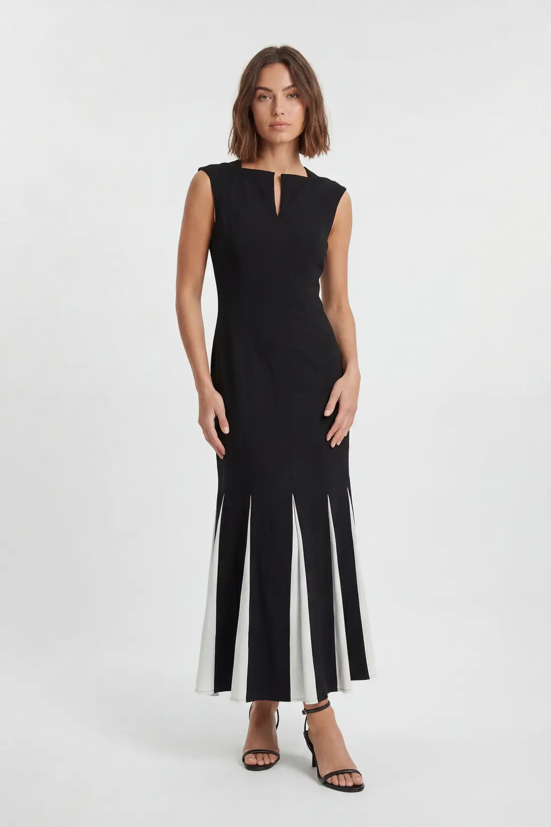 Soft Tailored Contrast Godet Detail Midi Dress | Karen Millen