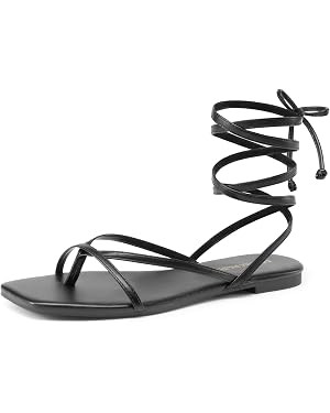 DREAM PAIRS Womens Strappy Lace Up Summer Flat Sandals | Comfortable Thong Design Gladiator Dress... | Amazon (US)