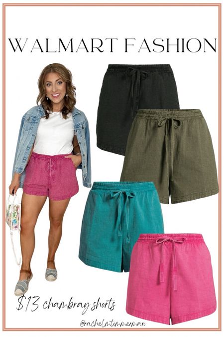 These $13 chambray adjustable waist pull on shorts were last week second best seller! They are wonderful. So cute for casual every day stylings and also over a swimsuit. They come in four colors and run through to size.

Walmart fashion. Walmart finds. LTK under 50. 