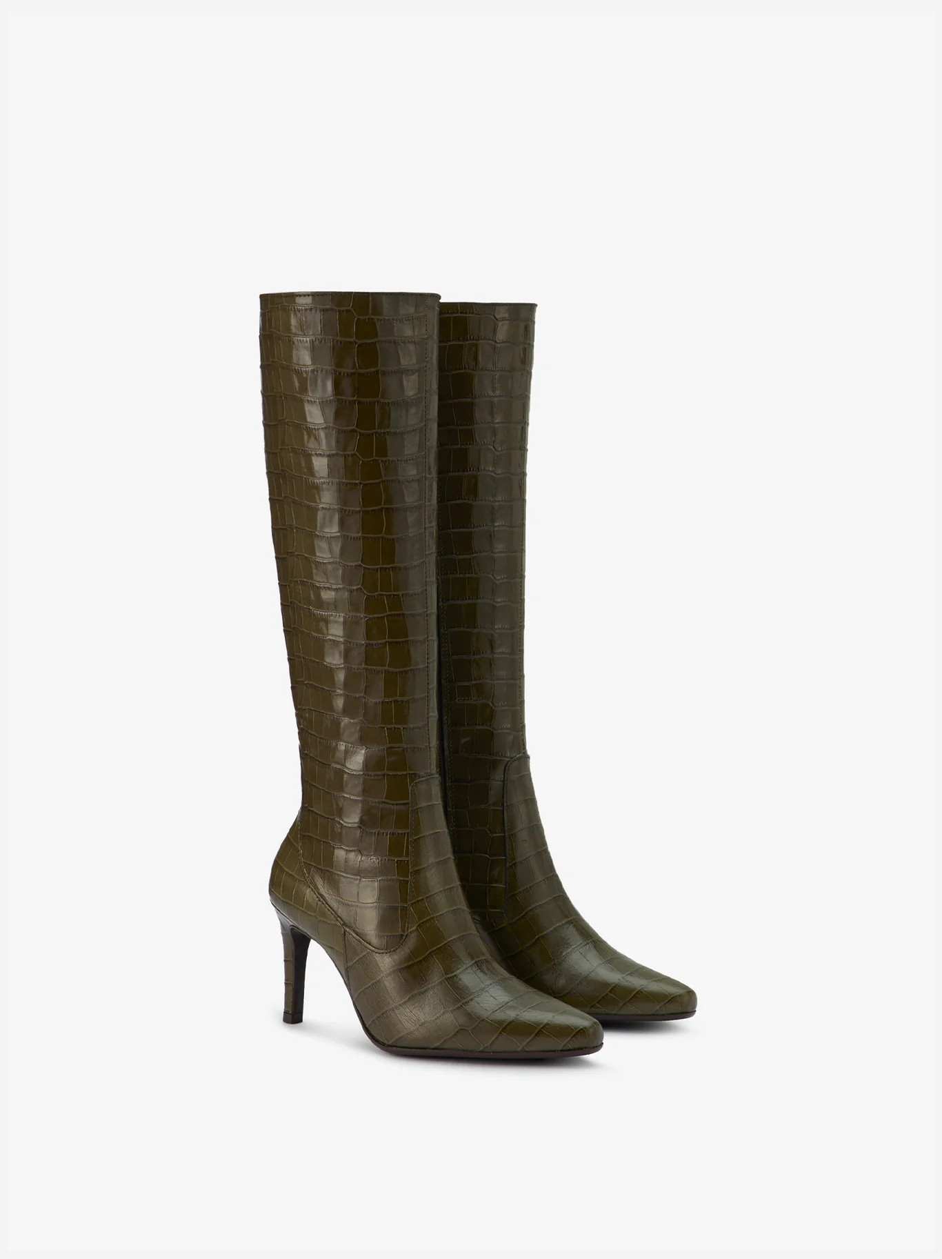 Freya Green Croc Knee High Stiletto Boots | DuoBoots | DuoBoots