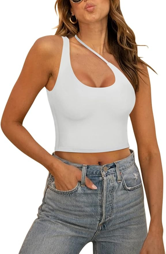 REORIA Women's Sexy One Shoulder Cut Out Backless Sleeveless Going Out Trendy Crop Tank Tops | Amazon (US)