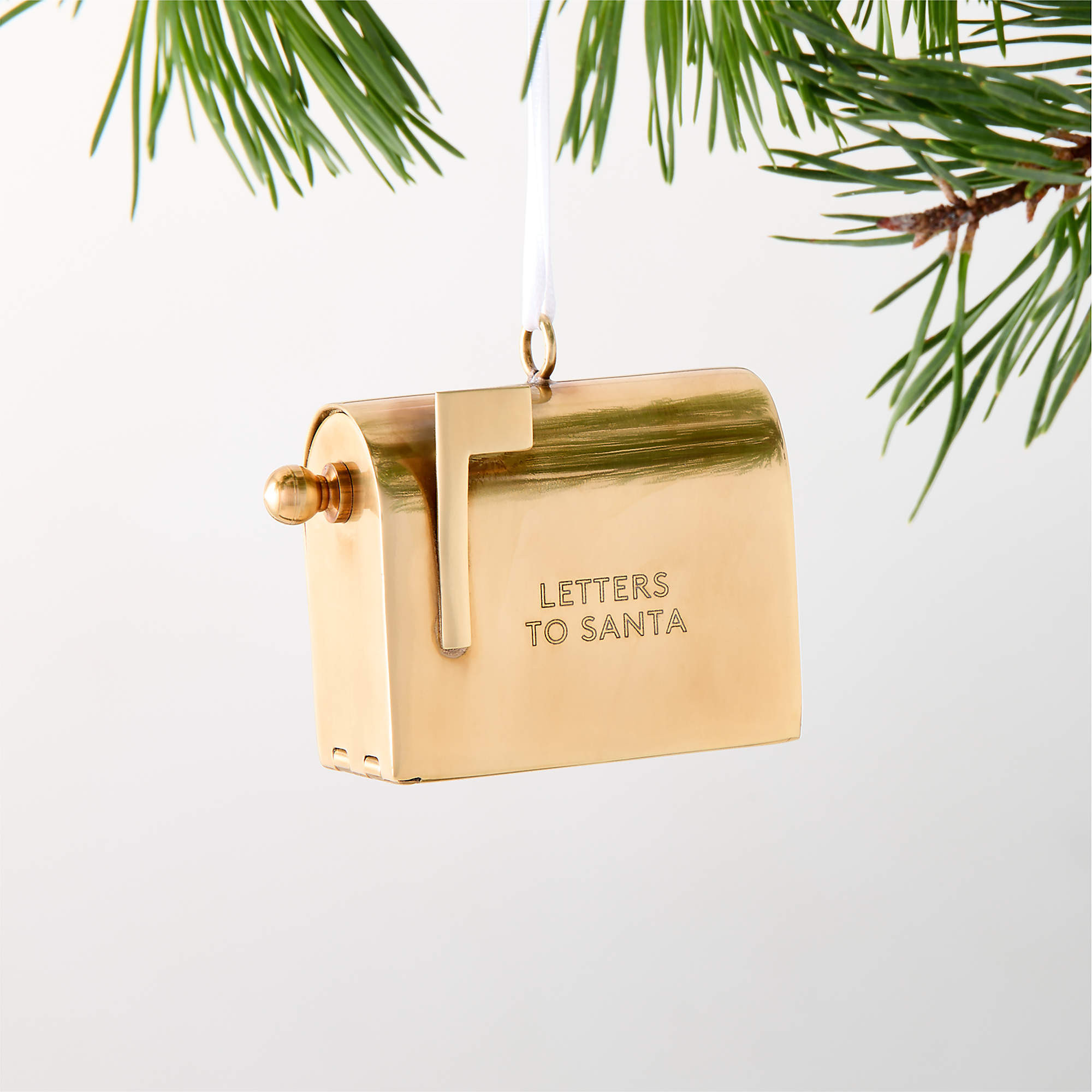 Letters To Santa Mailbox Aged Brass Christmas Tree Ornament + Reviews | CB2 | CB2