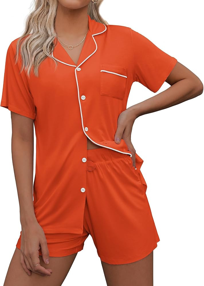 Ekouaer Women Classic Button Down Soft Short Pajamas Set | Amazon (US)