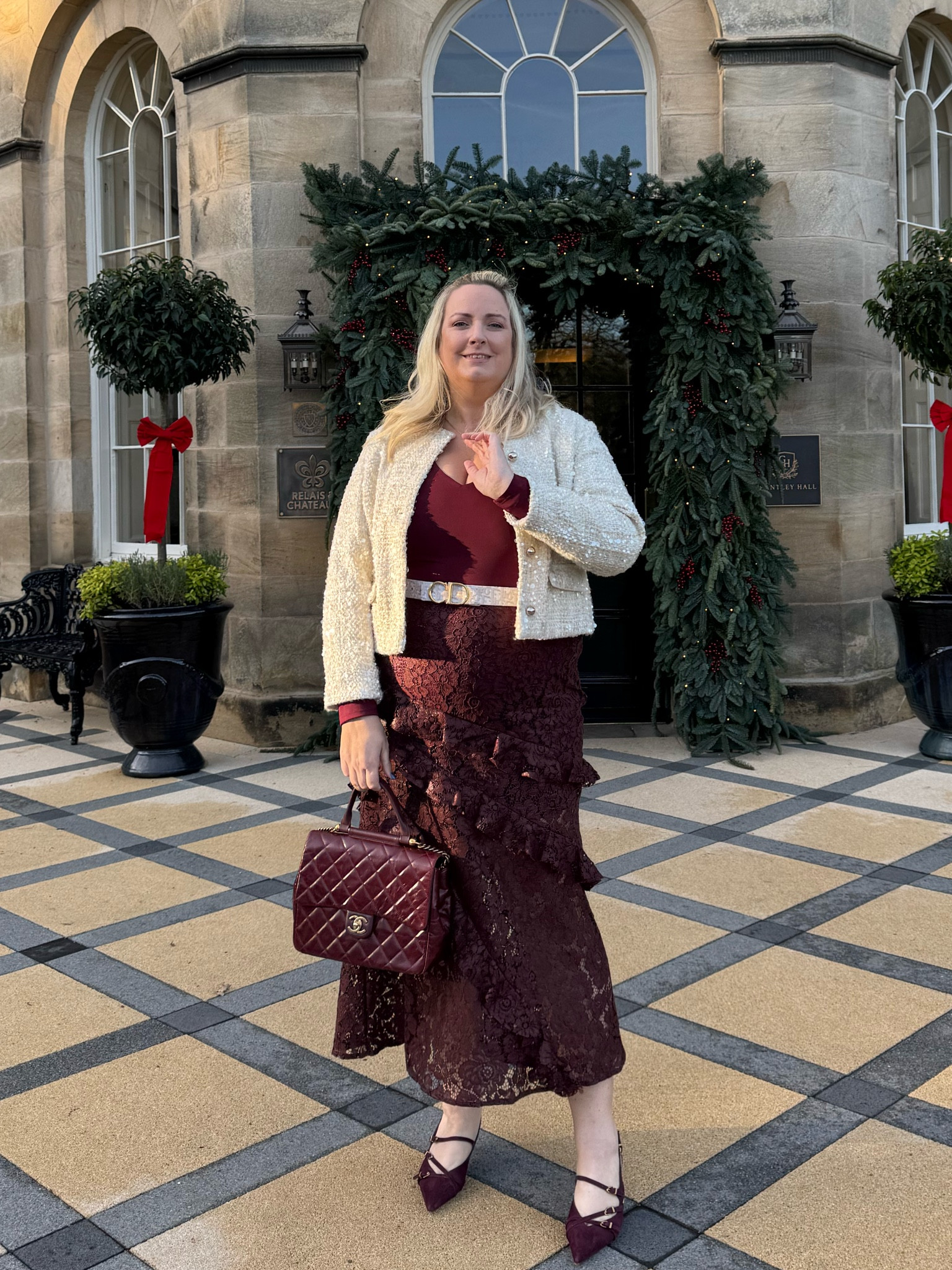 Festive lunch outfit at grantley hall 
Size details are on insta but this skirt isn’t plus size but love it! 