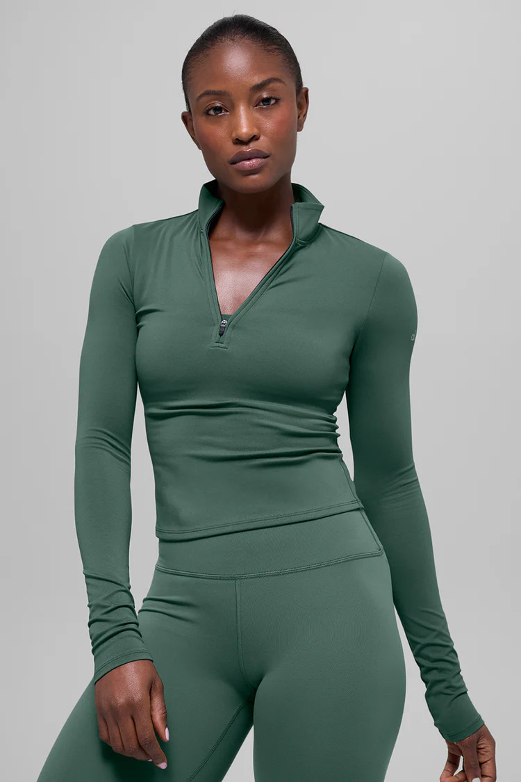 ALO Softsculpt Precision 1/4 Zip Long Sleeve - Clover Green | Alo Yoga (US)